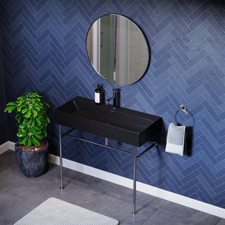 Console Sink, Claire, Ceramic Basin with Chrome Legs in Matte Black