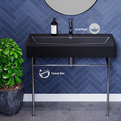 Console Sink, Claire, Ceramic Basin with Chrome Legs in Matte Black