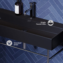 Console Sink, Claire, Ceramic Basin with Chrome Legs in Matte Black