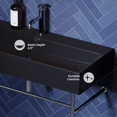 Console Sink, Claire, Ceramic Basin with Chrome Legs in Matte Black