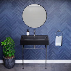 Console Sink, Claire, Ceramic with Towel Bar in Matte Black