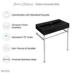 Console Sink, Claire, Ceramic with Towel Bar in Matte Black