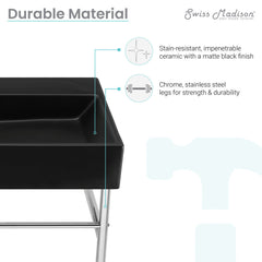 Console Sink, Claire, Ceramic with Towel Bar in Matte Black