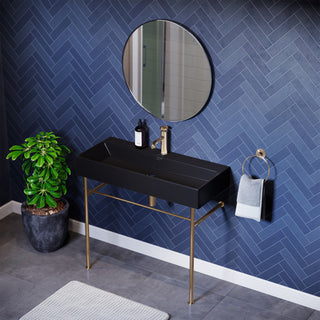 Console Sink, Claire, Ceramic with Towel Bar in Matte Black