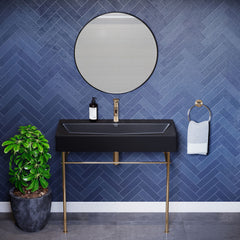 Console Sink, Claire, Ceramic with Towel Bar in Matte Black