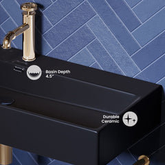 Console Sink, Claire, Ceramic with Towel Bar in Matte Black