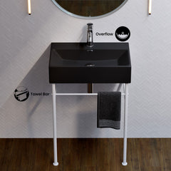 Console Sink, Claire, Ceramic with Towel Bar in Matte Black and Matte White