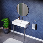 Console Sink, Claire, Ceramic with Towel Bar in White