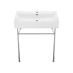 Console Sink, Claire, Ceramic with Towel Bar in White
