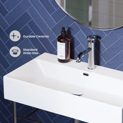 Console Sink, Claire, Ceramic with Towel Bar in White