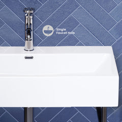 Console Sink, Claire, Ceramic with Towel Bar in White