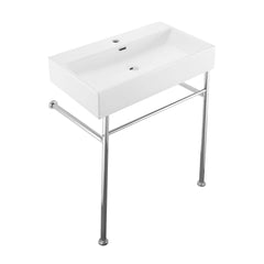 Console Sink, Claire, Ceramic with Towel Bar in White