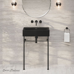 Console Sink, Claire, Rectangle with Towel Bar in Matte Black
