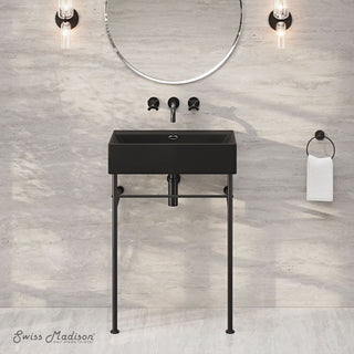 Console Sink, Claire, Rectangle with Towel Bar in Matte Black