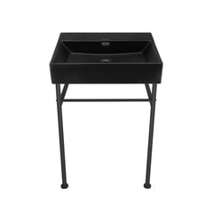 Console Sink, Claire, Rectangle with Towel Bar in Matte Black