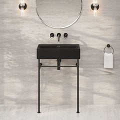 Console Sink, Claire, Rectangle with Towel Bar in Matte Black
