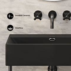 Console Sink, Claire, Rectangle with Towel Bar in Matte Black