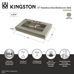 Console Sink, Commercial, 37-Inch 3-Hole in Brushed Stainless Steel
