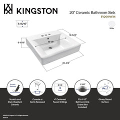 Console Sink, NuvoFusion, 20-Inch Ceramic with 3-Hole Drilling in White