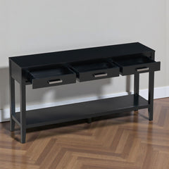 Console Table, 3-Drawer with Shelf, Black Pine and Manufactured Wood