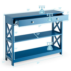 Console Table, 3-Tier, Manufactured Wood and Metal, Sled Base