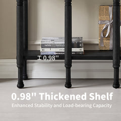 Console Table, 31.5 in Wide, Black Solid Wood with Scalloped Edges
