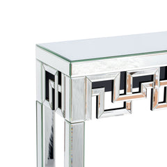 Console Table, 31.5 in Wide, Silver Mirrored Glass with Silver Base