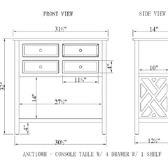 Console Table, 32 in Wood with Four Drawers in White