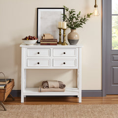 Console Table, 32 in Wood with Four Drawers in White