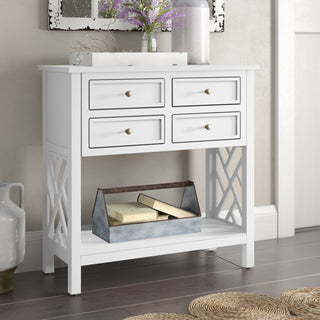 Console Table, 32 in Wood with Four Drawers in White