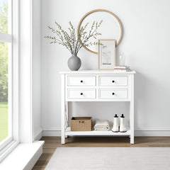Console Table, 32 in Wood with Four Drawers in White