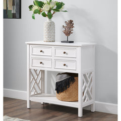 Console Table, 32 in Wood with Four Drawers in White