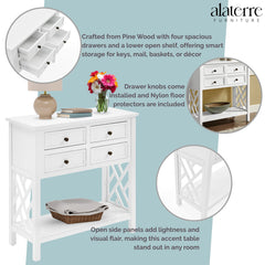 Console Table, 32 in Wood with Four Drawers in White