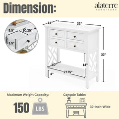 Console Table, 32 in Wood with Four Drawers in White