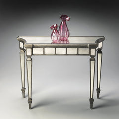 Console Table, 40 in W, with Mirrored Glass Top and Wood Base