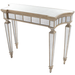 Console Table, 40 in W, with Mirrored Glass Top and Wood Base
