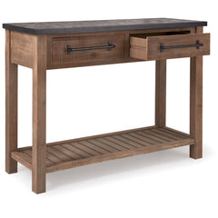 Console Table, 42.1 in W with Black Top and Distressed Finish