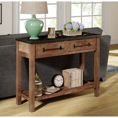 Console Table, 42.1 in W with Black Top and Distressed Finish