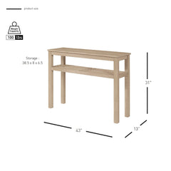 Console Table, 43 in Solid Acacia Wood with Two Shelves in Drifted Sand