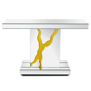 Console Table, 47.2 in W, Mirrored Glass Top with Black Pedestal Base