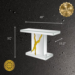 Console Table, 47.2 in W, Mirrored Glass Top with Black Pedestal Base