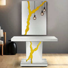 Console Table, 47.2 in W, Mirrored Glass Top with Black Pedestal Base
