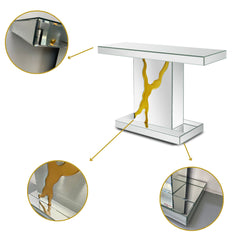Console Table, 47.2 in W, Mirrored Glass Top with Black Pedestal Base