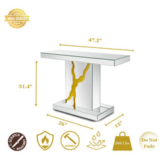 Console Table, 47.2 in W, Mirrored Glass Top with Black Pedestal Base