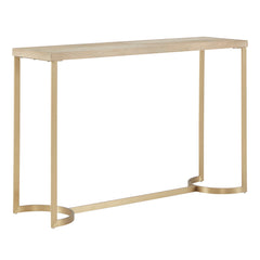 Console Table, 47.2 in W, Natural Wood Top with Gold Metal Base