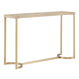 Console Table, 47.2 in W, Natural Wood Top with Gold Metal Base