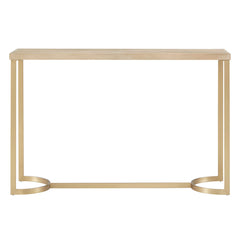 Console Table, 47.2 in W, Natural Wood Top with Gold Metal Base