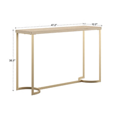 Console Table, 47.2 in W, Natural Wood Top with Gold Metal Base