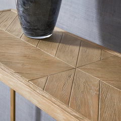 Console Table, 47.2 in W, Natural Wood Top with Gold Metal Base