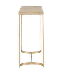 Console Table, 47.2 in W, Natural Wood Top with Gold Metal Base
